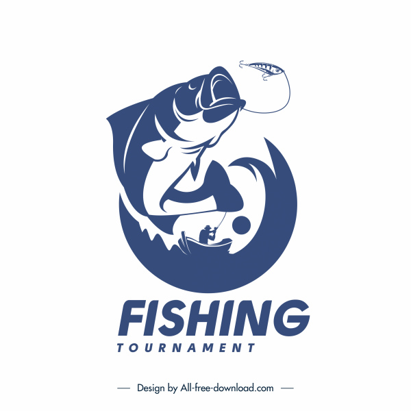 Angelturnier Logo Vorlage dynamische Fischboot Silhouette