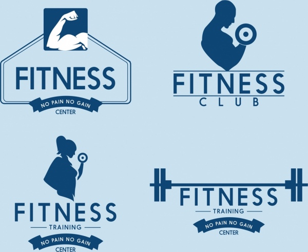 Kebugaran club logotypes otot berat ikon siluet desain