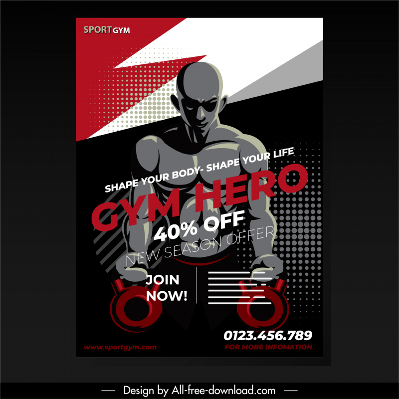 Plantilla de folleto de fitness músculos hombre boceto moderno diseño oscuro