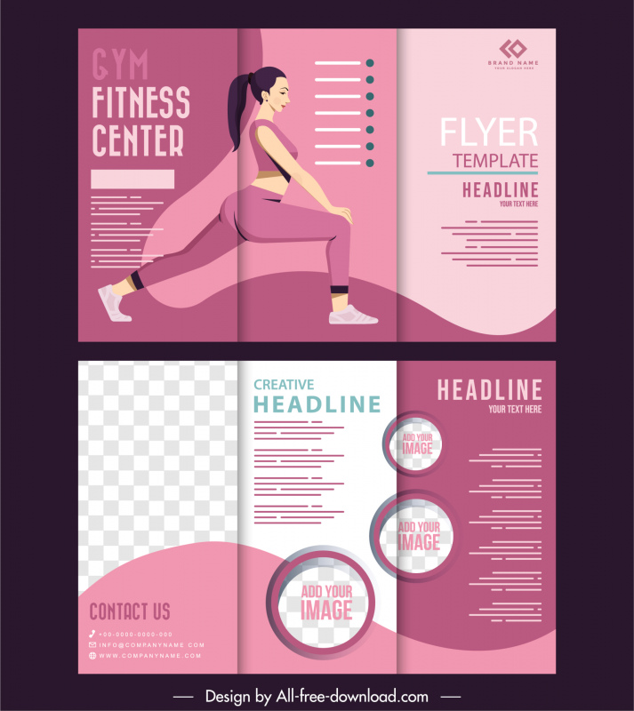 Fitness-Broschürenvorlagen dreifach gefaltetes elegantes rosa Dekor