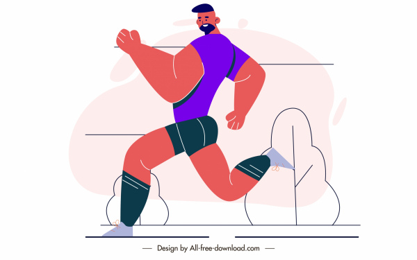 健身運動圖示慢跑男子素描卡通人物