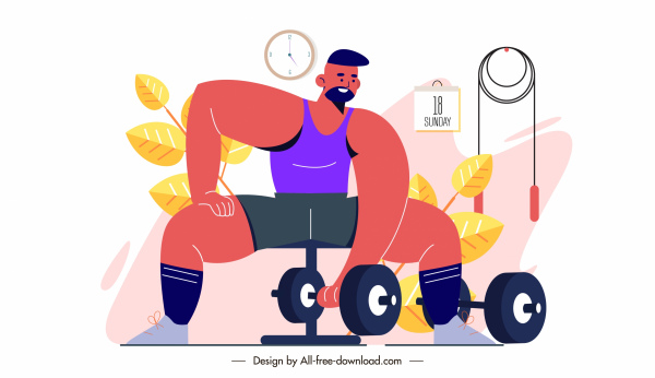 charakter fitness hantle kreskówka mężczyzna obraz Sport szkic