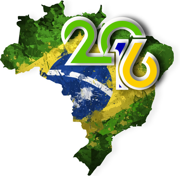 Flagge und Karte von Olympia Brasilien 2016