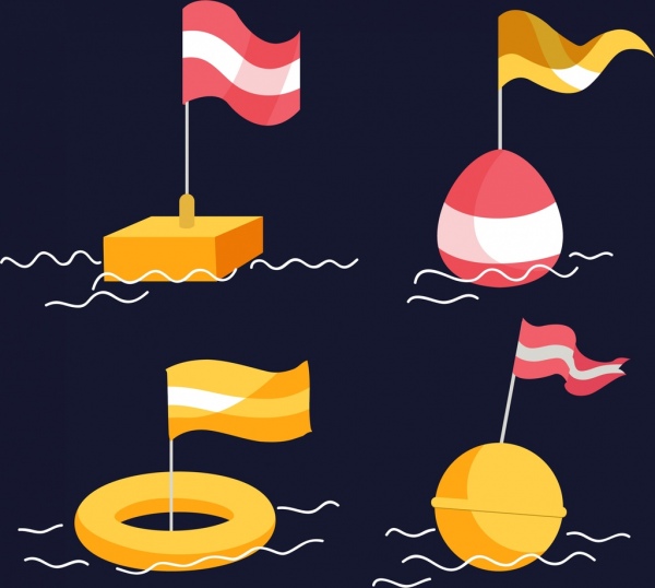 Bendera pelampung ikon 3d berbagai jenis isolasi