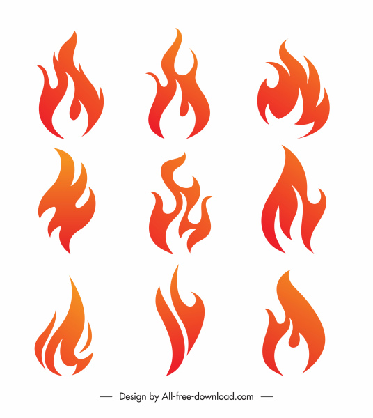 Flammende Feuer Symbole rote Formen skizzieren dynamisch flach