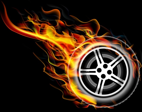 estilo de design escuro de fundo de pneus em chamas