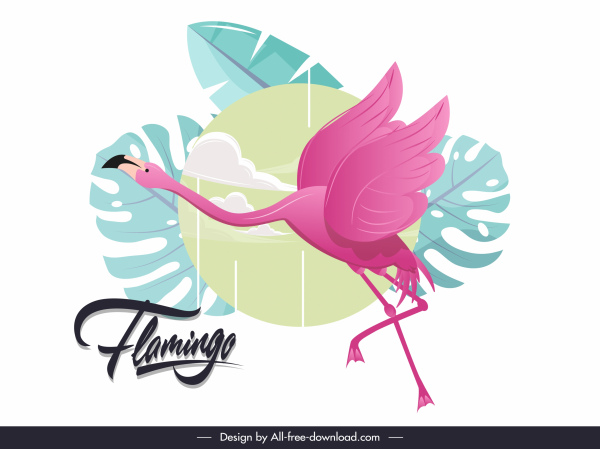 Flamingo lukisan klasik warna-warni sketsa datar