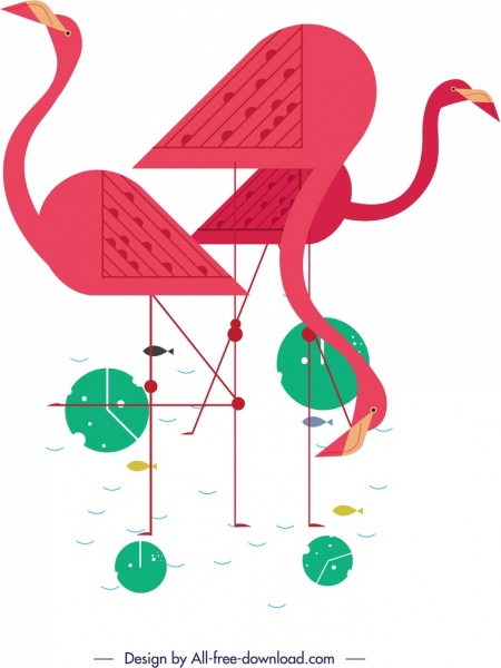 Flamingo lukisan dekorasi geometris datar klasik