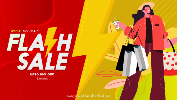 flash sale poster pembelanja sketsa karakter kartun