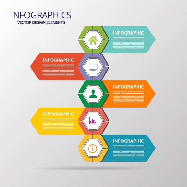 Infográfico plano modelo coloridos de polígono setas decoração