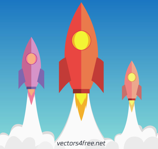 flache Rakete fliegt Vektor-illustration
