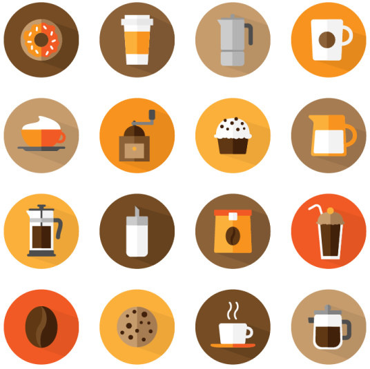 plana rodada ícones de café