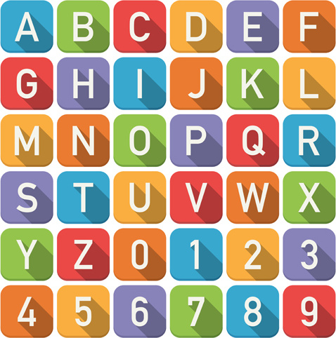 Flat Styles Numbers With Alphabet Vector