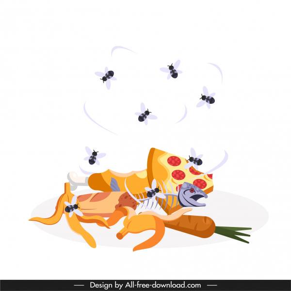 vuela animales de fondo residuos de alimentos boceto diseño dinámico