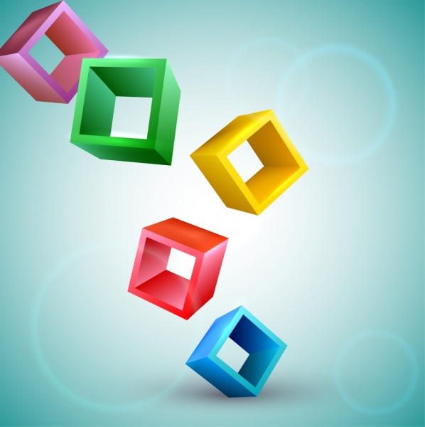 Cubos flotantes fondo colorido de iconos 3D decoracion