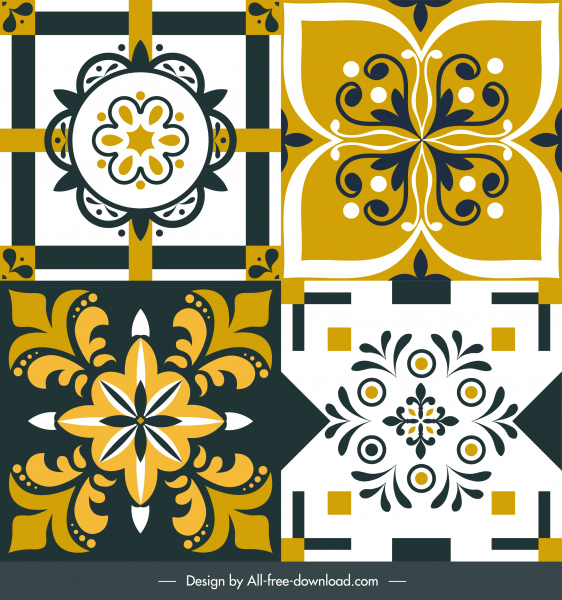 elementos de decoración de baldosas planas clásicas formas simétricas