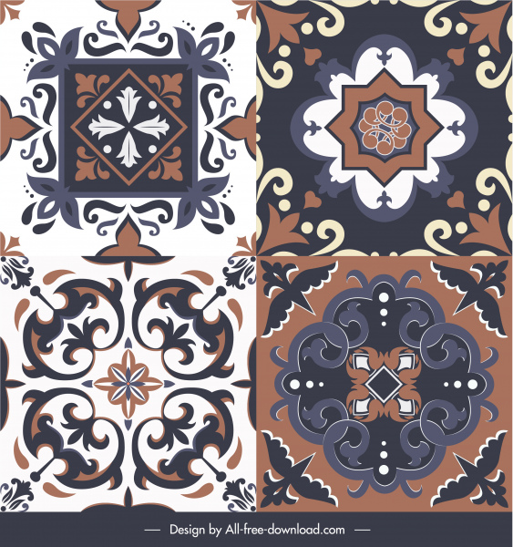 template dekorasi ubin lantai elegan bentuk simetris retro