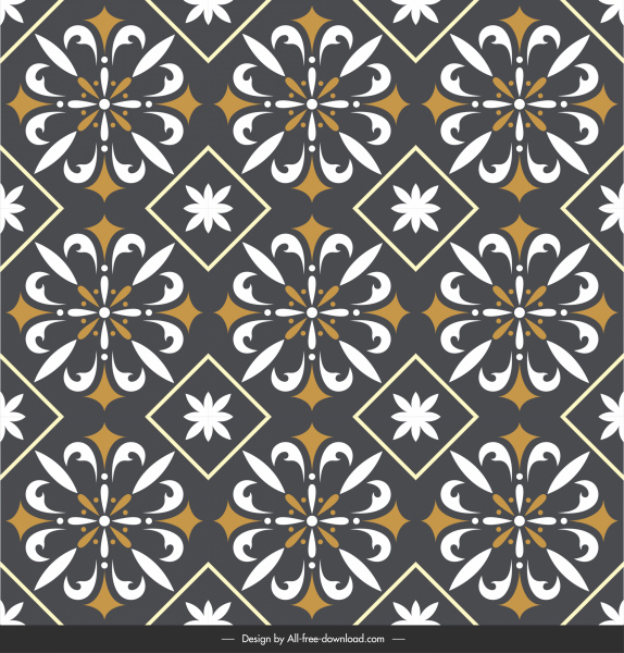 plantilla de patrón de baldosas de piso simetría clásica oscura de repetición