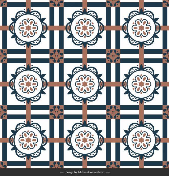 plantilla de patrón de baldosas de piso diseño simétrico geometría floral