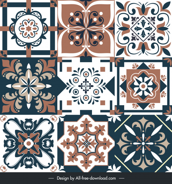 template ubin lantai yang elegan bentuk bunga simetris klasik