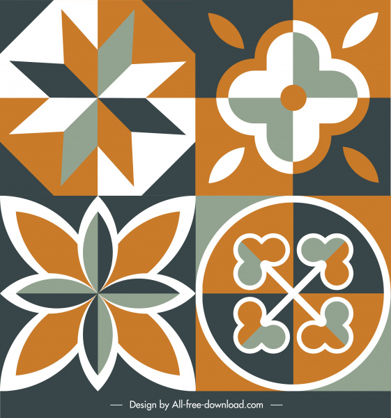 suelos de decoración de baldosas elementos elegantes de flora plana simétrica