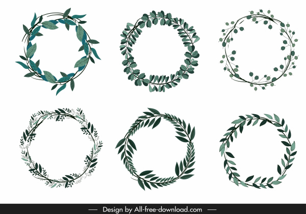 daun Flora karangan bunga template klasik lingkaran dekorasi