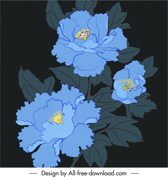 Flora Malerei Dunkles klassisches handgezeichnetes Design