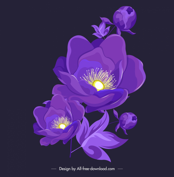 植物相の絵濃い紫色の咲くスケッチ