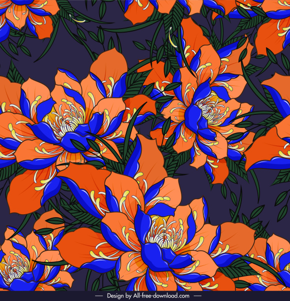 Flora pola blossom sketsa dekorasi warna-warni klasik