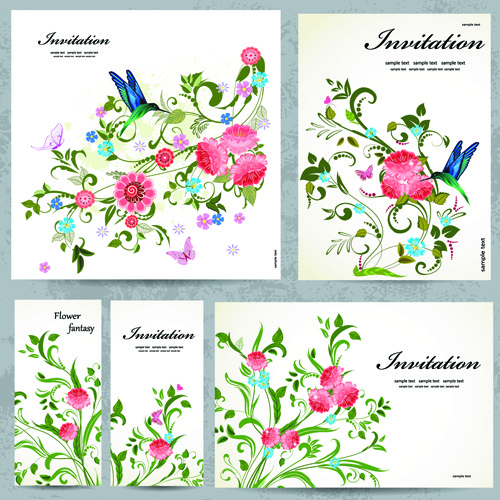 Floral und Blume Einladungskarten Vektor Grafik