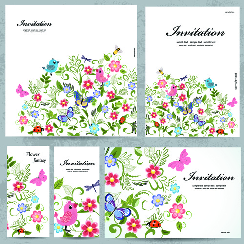 Floral und Blume Einladungskarten Vektor Grafik