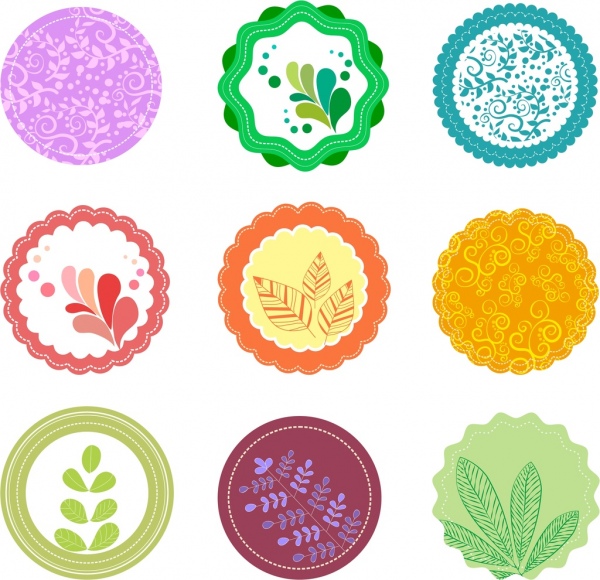 cycle floral et icônes collection colorée ou feuilles