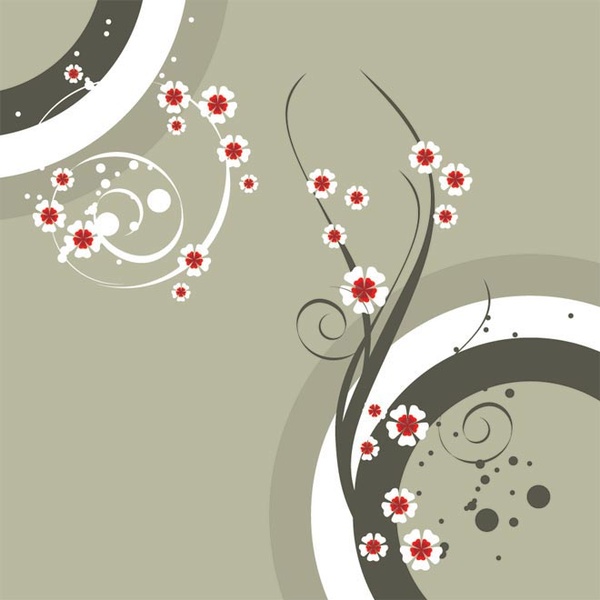Floral Art Lines With Red Flower Template Background