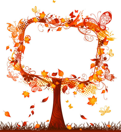 秋の花の木フレーム ベクトル