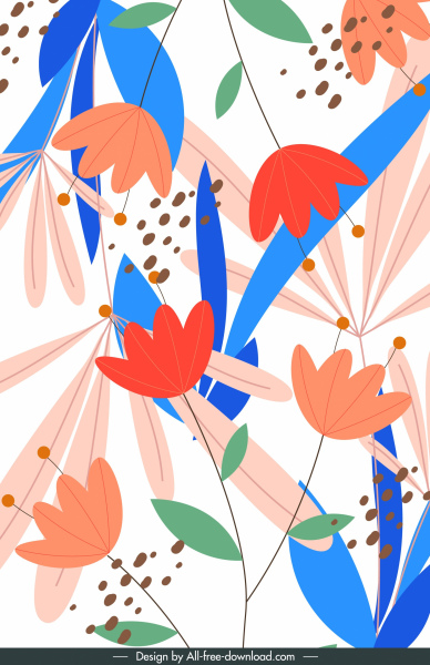 花卉背景色彩繽紛裝飾經典平手繪設計
