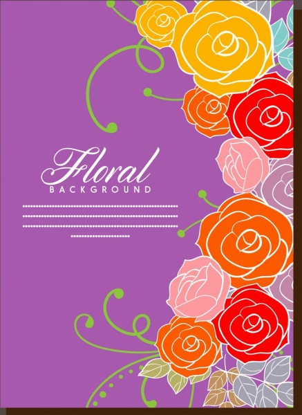 花の背景デザインのカラフルなバラと紫の装飾