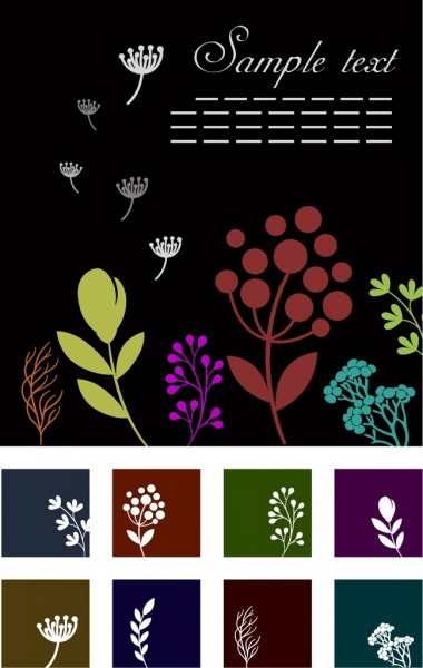 origine florale des éléments de conception différentes fleurs colorées des icônes