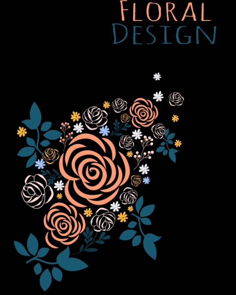 Icono de diseño oscuro fondo floral de Rosas