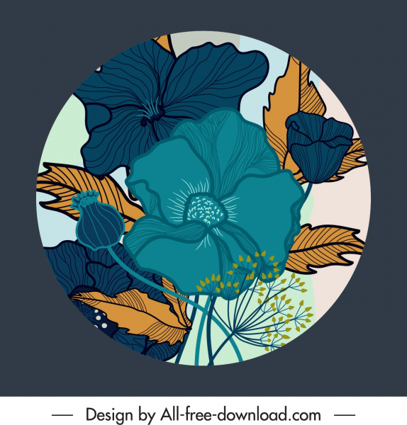 template latar belakang bunga elegan klasik handdrawn lingkaran isolasi