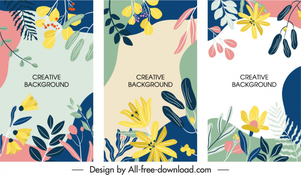 templat latar belakang bunga warna-warni handdrawn datar klasik