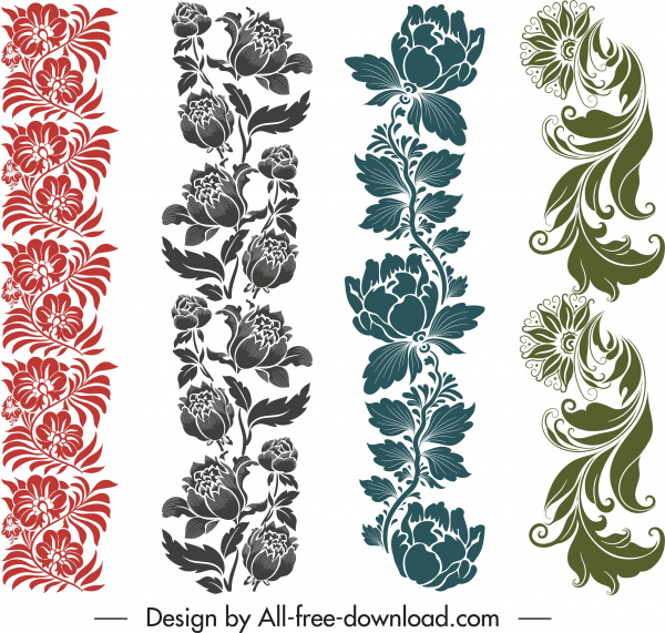 modèles de bordure florale verticale élégante décor sans couture classique