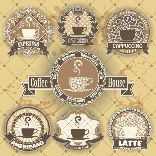Floral Coffee House Labels Design Vector