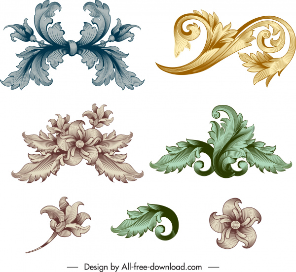 éléments décoratifs floraux élégant décor brillant Vintage baroque