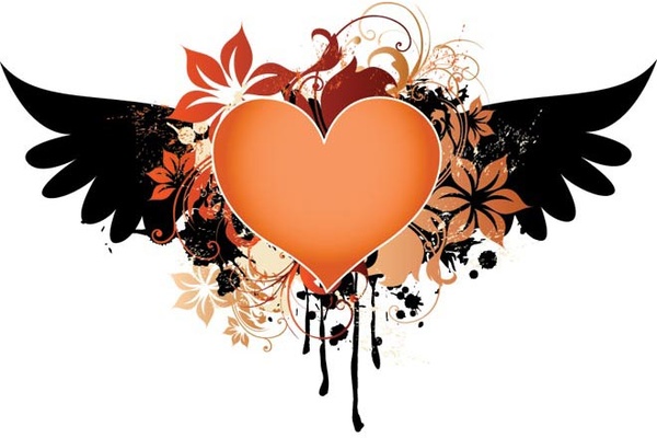 Floral Design Elements Heart With Wings Vector