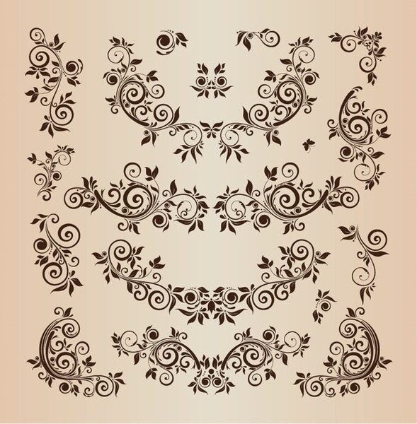 elementos do design floral ilustração conjunto de vetores