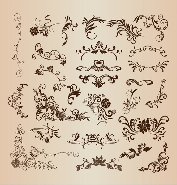 цветочных элементов векторные иллюстрации набора