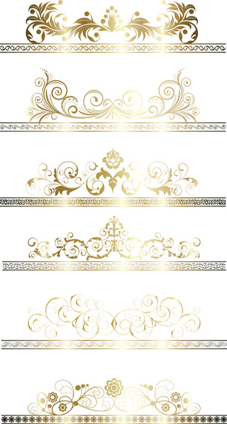 fronteras de cintas oro floral vector set