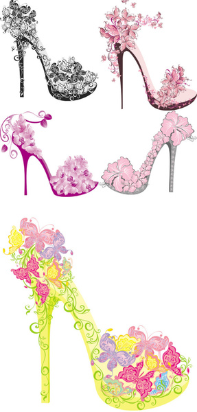 花の高いヒール靴デザインのベクトル