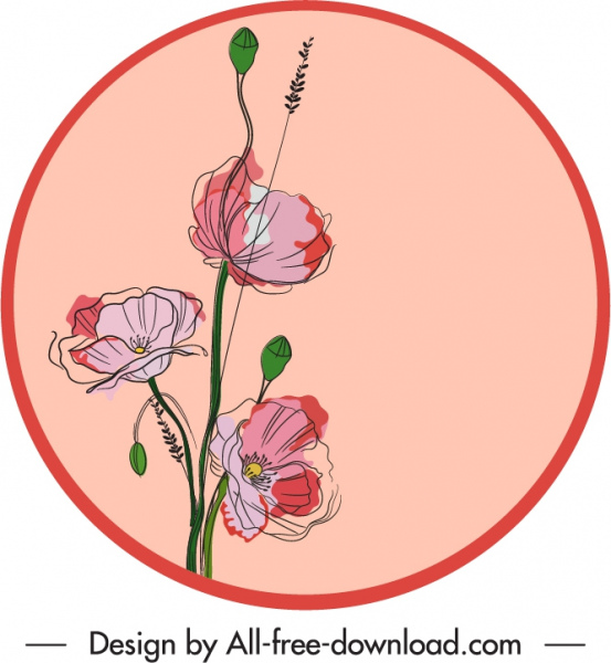 เทมเพลตฉลากดอกไม้สเก็ตช์แฮนด์เดรนคลาสสิก