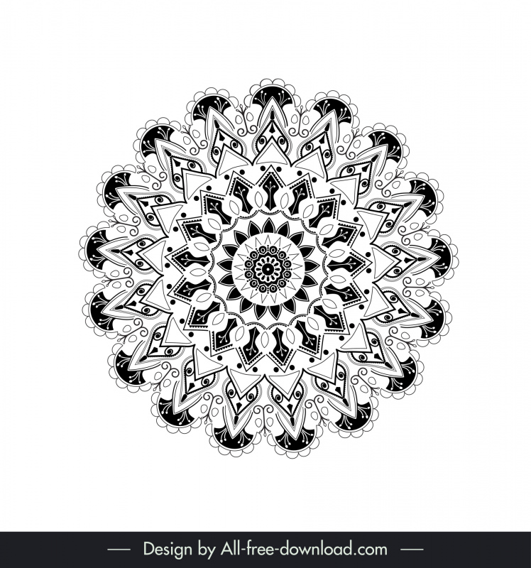 花の曼荼羅のアイコンサイン妄想的な対称的な円の輪郭